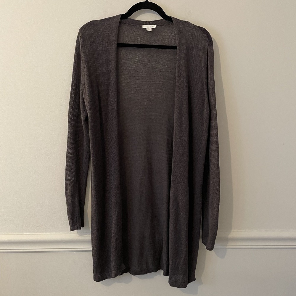 J Jill Linen Blend Longline Open Front Cardigan Gray Sz XS Lagenlook‎ Minimalist